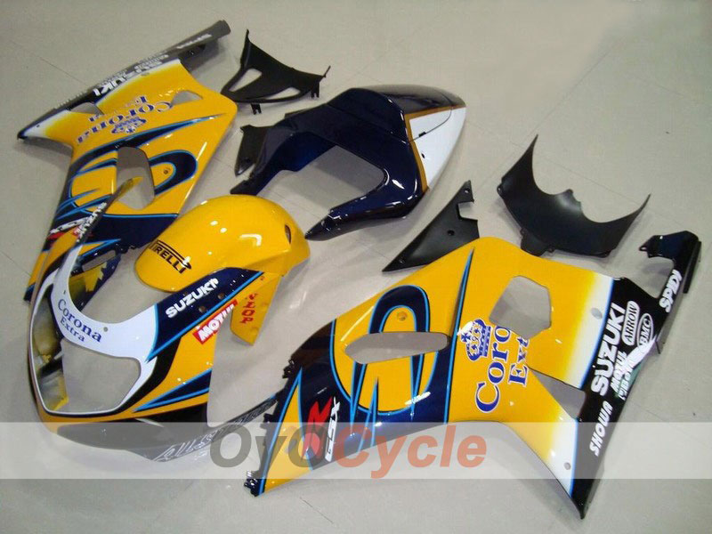 Kit de carenado por inyección para GSX R600 01-03 - Amarillo, Azul - Corona, MOTUL #OYO87901032