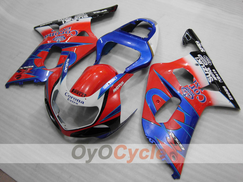 Kit de carenado por inyección para 01-03 GSX R600 - Rojo, Azul - Corona #OYO87901030
