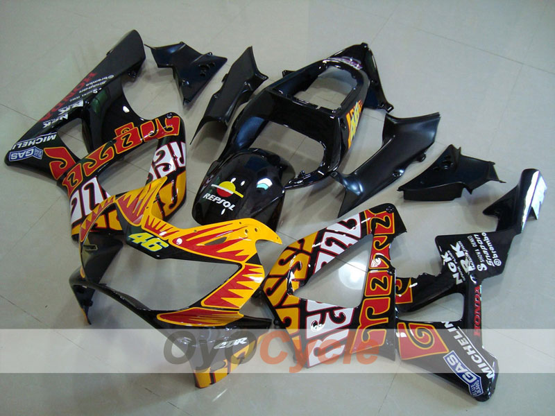 Kit de carenado por inyección para 00-01 CBR900RR 929 - Amarillo, Negro - Rossi #OYO87902750