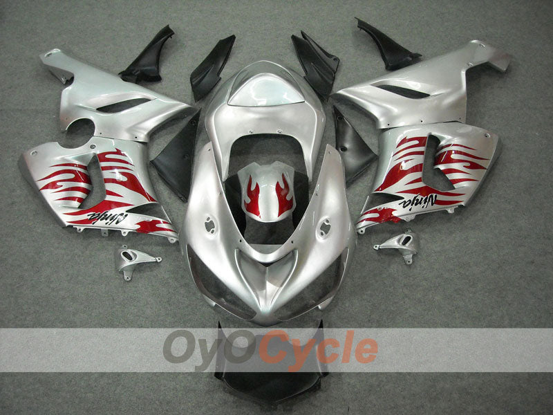 Kit de carenado por inyección para NINJA ZX-6R 05-06 - Rojo, Plateado - Llama #OYO87901864