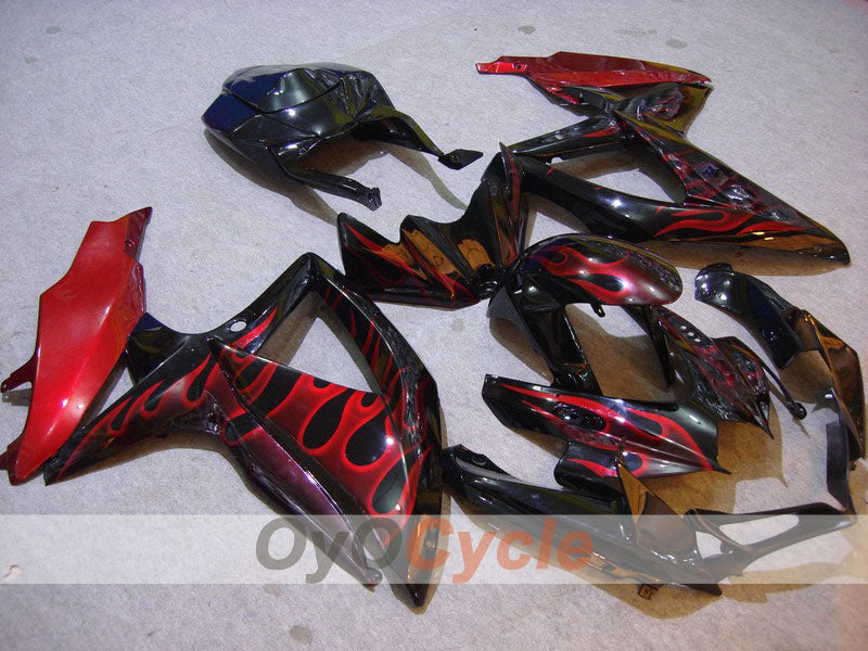 Kit de carenado por inyección para GSX R750 08-10 - Rojo, Negro - Llama #OYO87901442