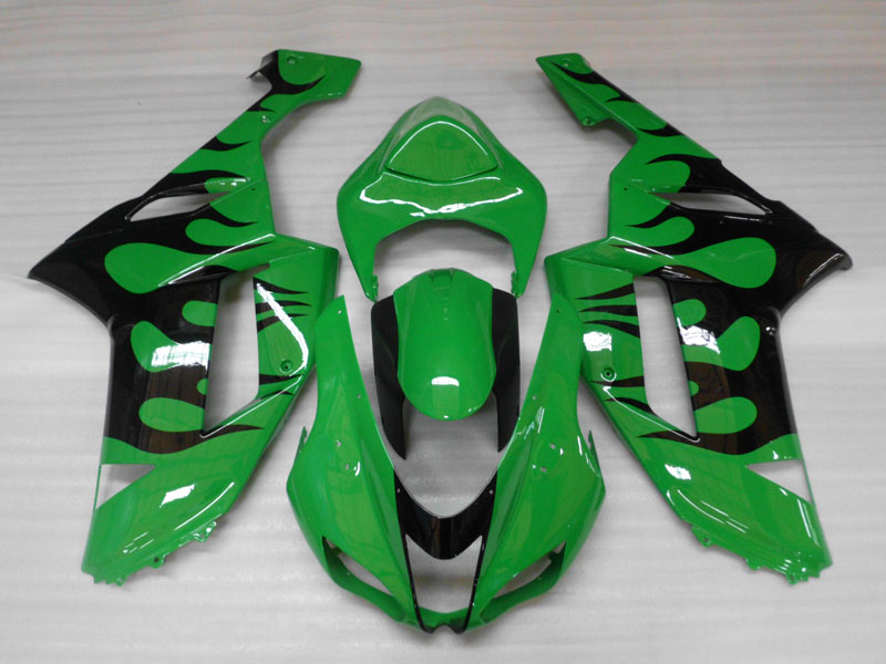 Kit de carenado por inyección para NINJA ZX-6R 07-08 - Verde, Negro - Llama #OYO87901931