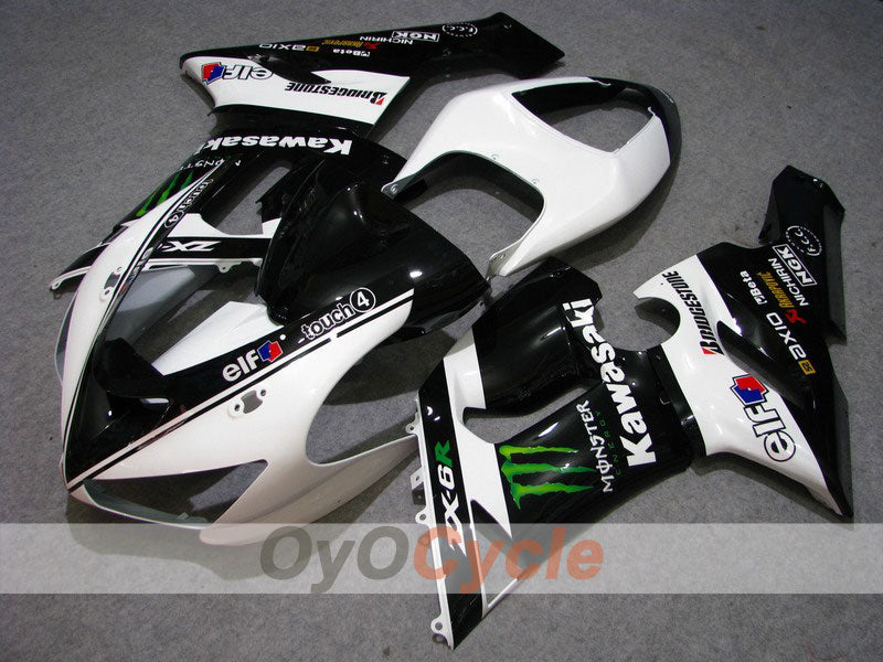 Kit de carenado por inyección para NINJA ZX-6R 05-06 - Blanco, Negro - Monster #OYO87901881
