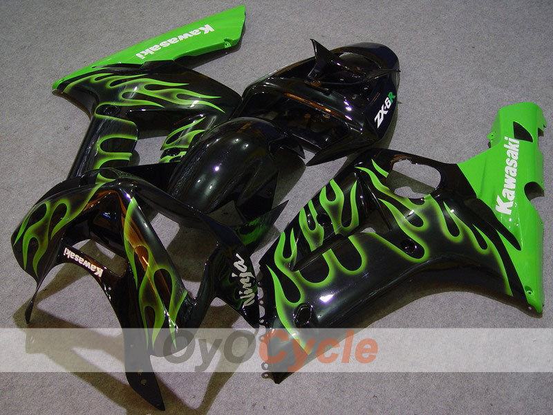 Kit de carenado por inyección para NINJA ZX-6R 03-04 - Verde, Negro - Llama #OYO87901803 Imagen principal del producto