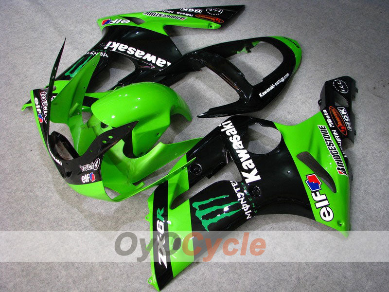 Kit de carenado por inyección para NINJA ZX-6R 03-04 - Verde, Negro - Monster #OYO87901812