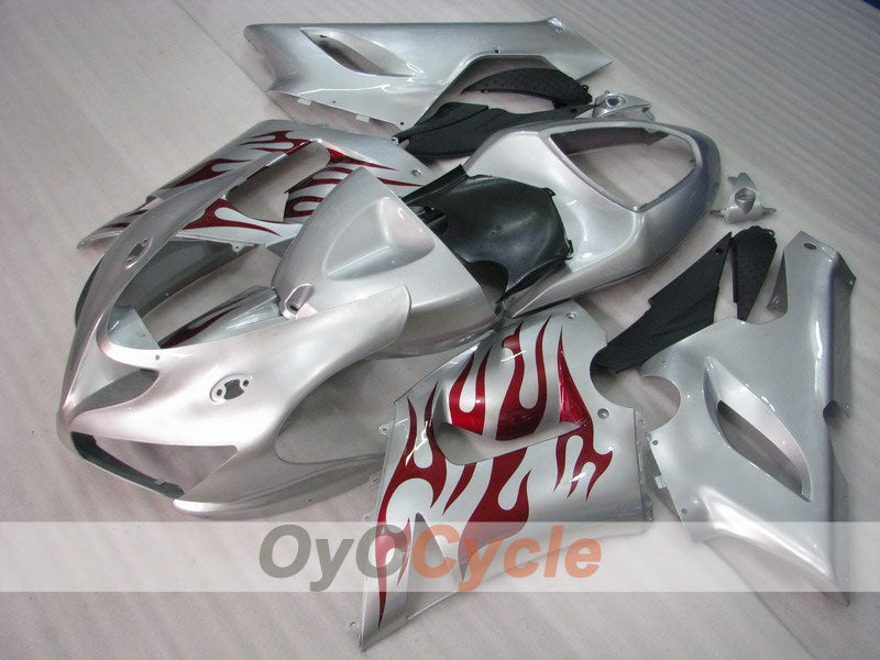 Carenado de inyección para NINJA ZX-6R 05-06 - Rojo, Plateado - Llama #OYO87901870
