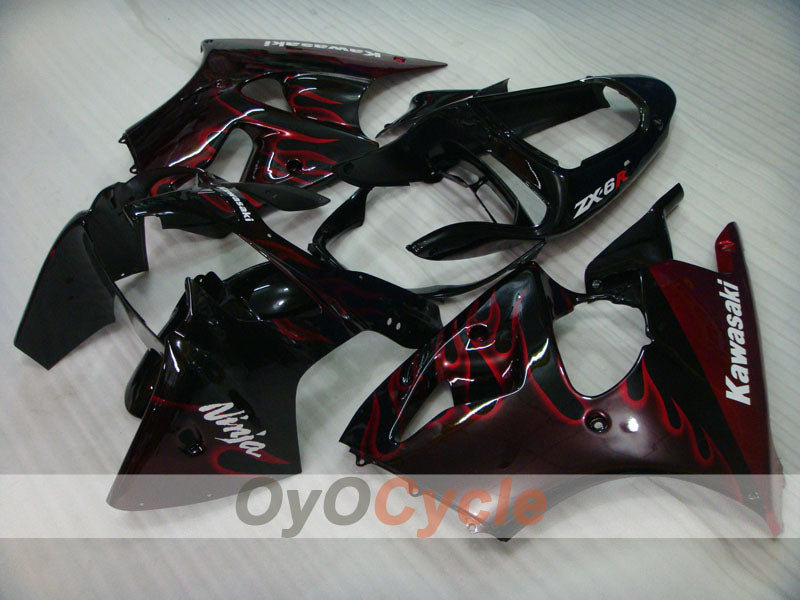 Kit de carenado por inyección para NINJA ZX-6R 00-02 - Rojo, Negro - Llama #OYO87901711