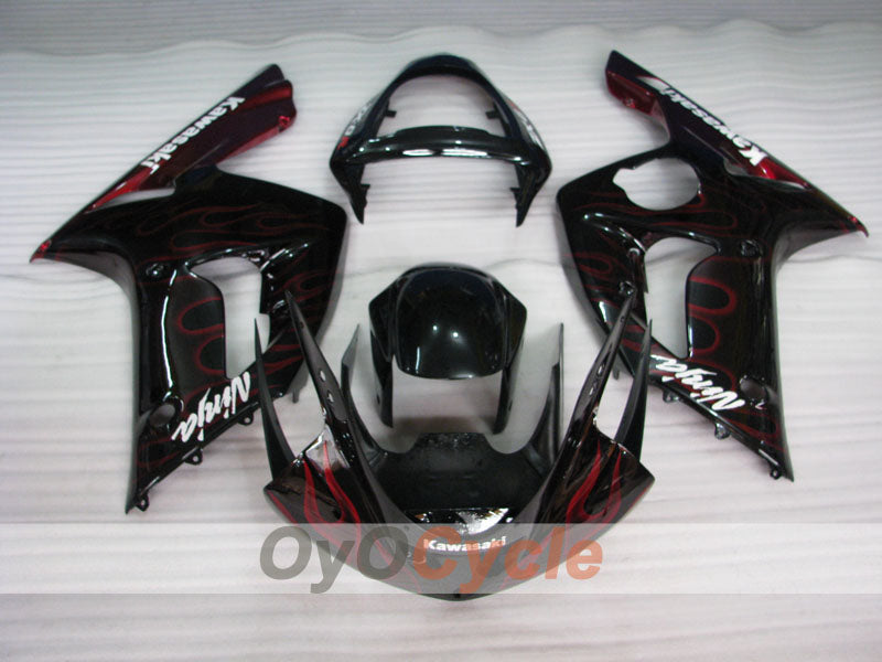 Kit de carenado por inyección para NINJA ZX-6R 03-04 - Rojo, Negro - Llama #OYO87901804