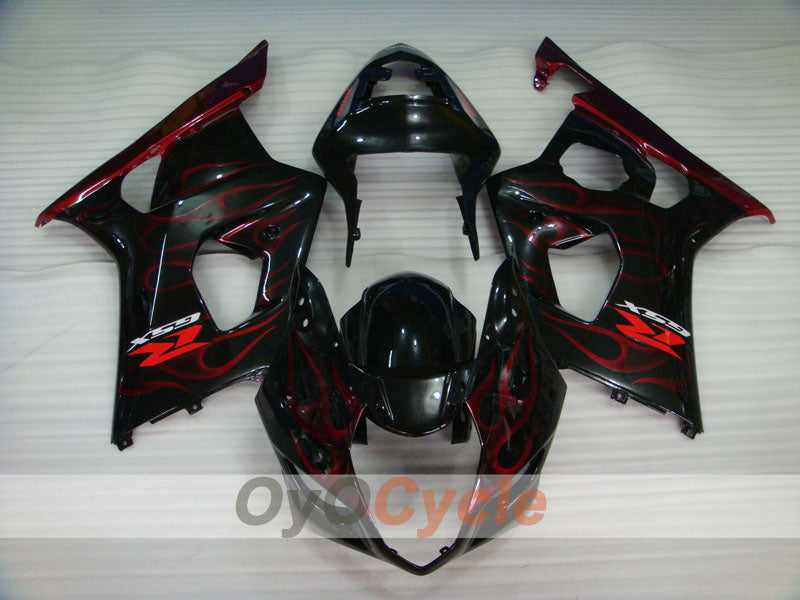 Kit de carenado inyectado para GSX R1000 03-04 - Rojo, Negro - Llamas #OYO87901833