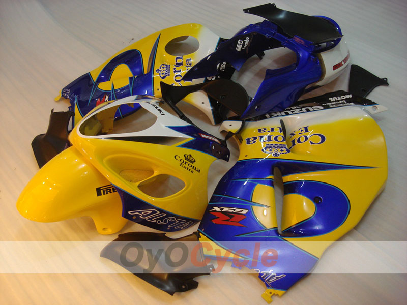 Kit de carenado por inyección para GSXR1300 Hayabusa 99-07 - Amarillo, Azul - Corona, MOTUL #OYO87902651