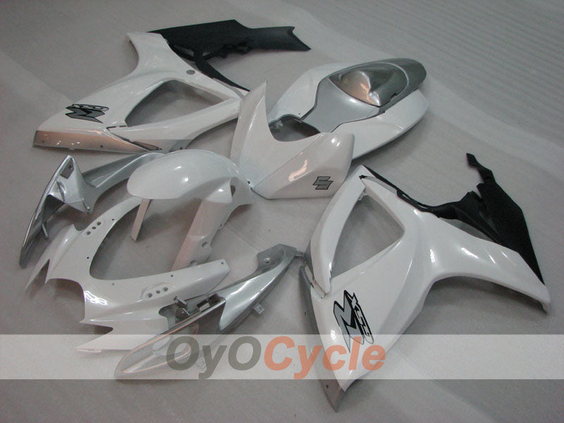 Kit de carenado por inyección para GSX R600 06-07 - Blanco, Plateado - Estilo de fábrica #OYO87905308