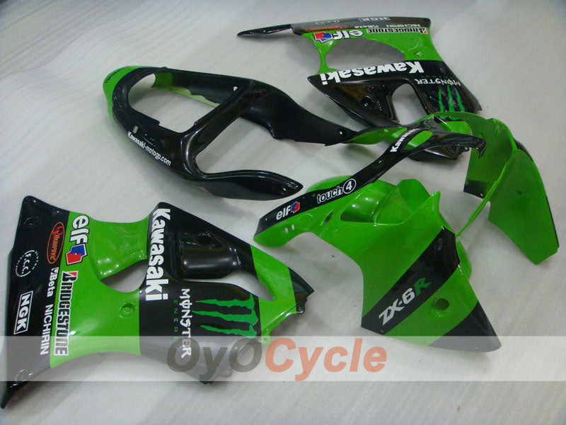 Kit de carenado por inyección para NINJA ZX-6R 00-02 - Verde, Negro - Monster #OYO87906036