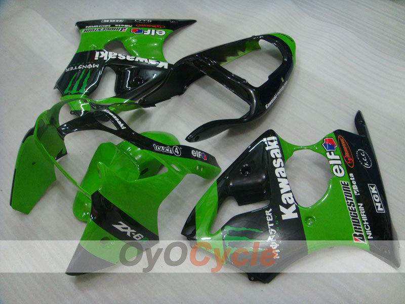 Kit de carenado por inyección para NINJA ZX-6R 00-02 - Verde, Negro - Monster #OYO87906036