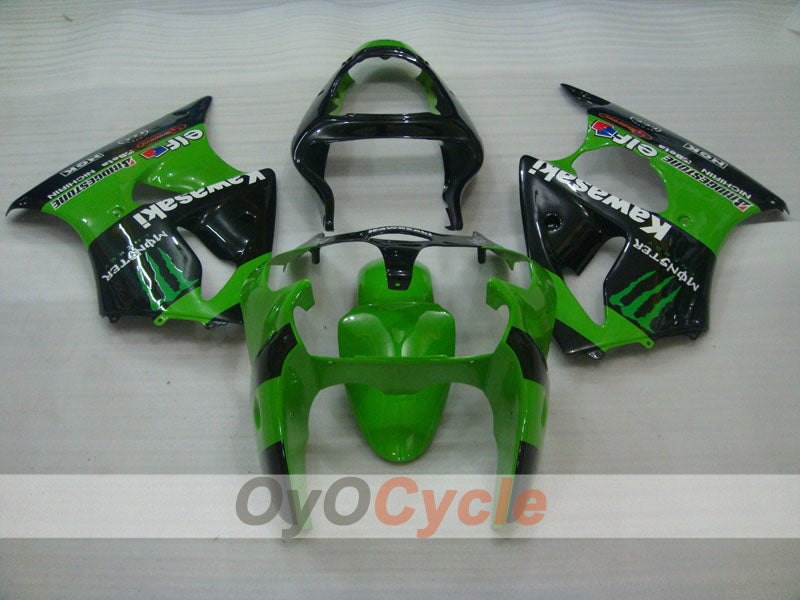 Kit de carenado por inyección para NINJA ZX-6R 00-02 - Verde, Negro - Monster #OYO87906036